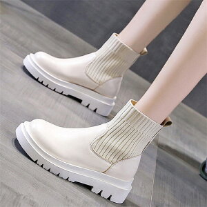 ソックスブーツ レディース サイドゴア ショートブーツ ミドル丈 レインブーツ 厚底 ストレッチ ミドルブーツ ハーフ丈 トラックソール 5cmヒール ボア 靴下ブーツ ブラック オフホワイト シ