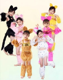 子供 ダンス衣装 猫ちゃん コスチューム にゃんにゃん 可愛い ハロウィン コスプレ衣装 着ぐるみ 女の子 舞台 演出服 ステージ衣装 動物 仮装 変装 ふわふわ トップス 袖カバー スカート ネックウエア 髪飾り レッグウォーマ 尻尾 全セット 学園祭