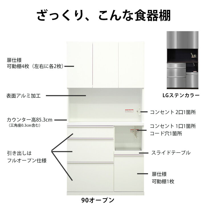 楽天市場】高橋木工所 エイク ダイニングボード 食器棚 60 完成品 【幅 
