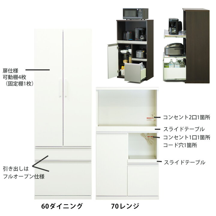 楽天市場】高橋木工所 エイク ダイニングボード 食器棚 60 完成品 【幅  
