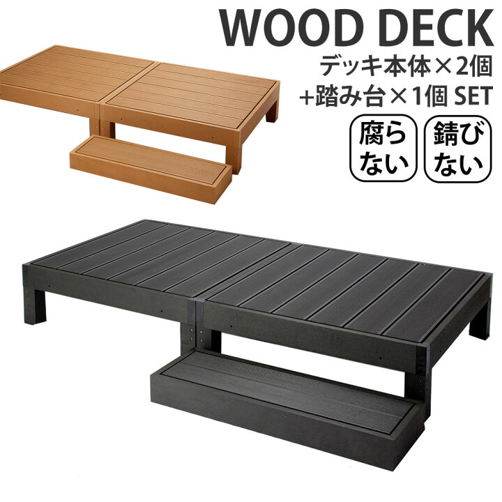 楽天市場 P最大49倍 4 16 1 59 ウッドデッキ 人工木 セット Diy キット 樹脂 本体 2台 踏み台 3点セット ステップ 1台あたり幅90 奥行90 高さ28cm チーク 0 5坪 ガーデニング 庭 縁台 ガーデン バルコニー テラス エクステリア 水洗いok 新生活 Make Space