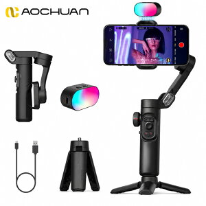 �X�}�z �W���o�� 3�� �X�^�r���C�U�[ AOCHUAN Smart XE Kit RGB���C���C�g�t �t�H�[�J�X�z�C�[�� �܂肽���� ��u���h�~ Vlog �B�e iPhone Android �Ή�