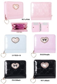 キティ　クロミ　お財布　サンリオ　財布　キッズ財布　三つ折り財布　お財布 コンパクト　小銭入れ】サンリオキャラクターズエナメルハートプレートラウンドファスナー財布