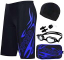 一部 メンズ水着 メンズ競泳水着 メンズ フィットネス水着 メンズ 6点セット 競泳水着 スイミングゴーグル スイムキャップ ノーズクリップ 耳栓 セット 男性(ブルー)