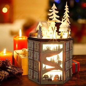 クリスマス カウントダウン 木製 玄関 北欧 店舗 装飾 24個の引き出し 24日間 LED付き プレゼント ツリー シカ 小物入れ お菓子ボクス 雑貨 置物