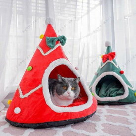 かわいい スリーピングベッドマットテント犬小屋ペット製品巣クリスマスツリーの形の生息地洞窟ぬいぐるみクリスマスの新年のために暖かく保つホ