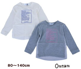 【追跡メール便で送料無料＆60％OFF】●ロゴプリント後ろ切替長袖Tシャツ（80〜140）【OTONATO/オトナト】ロンT/男の子/女の子/ジュニア/ママ/夫人/子供服/004/OKOK2