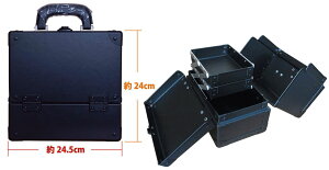 日本製 コンパクトな漆黒ミニボックス スライド2段トレー 瓶立スペース有り メイクボックス 黒 《送料無料》プロ仕様 コスメボックス コスメケース 化粧道具入れ メイクアップボックス 化
