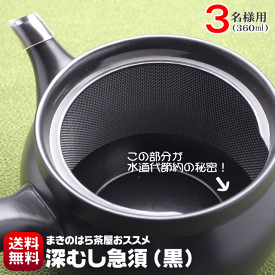 急須 常滑焼 3名様用 360ml 送料無料 深蒸し茶急須 モダンなブラックカラー おしゃれ 細かい深蒸し茶でも詰まらない 茶殻が捨てやすい特殊加工 洗いやすい 水道代節約 日本製 節水 水切れが良い 帯網