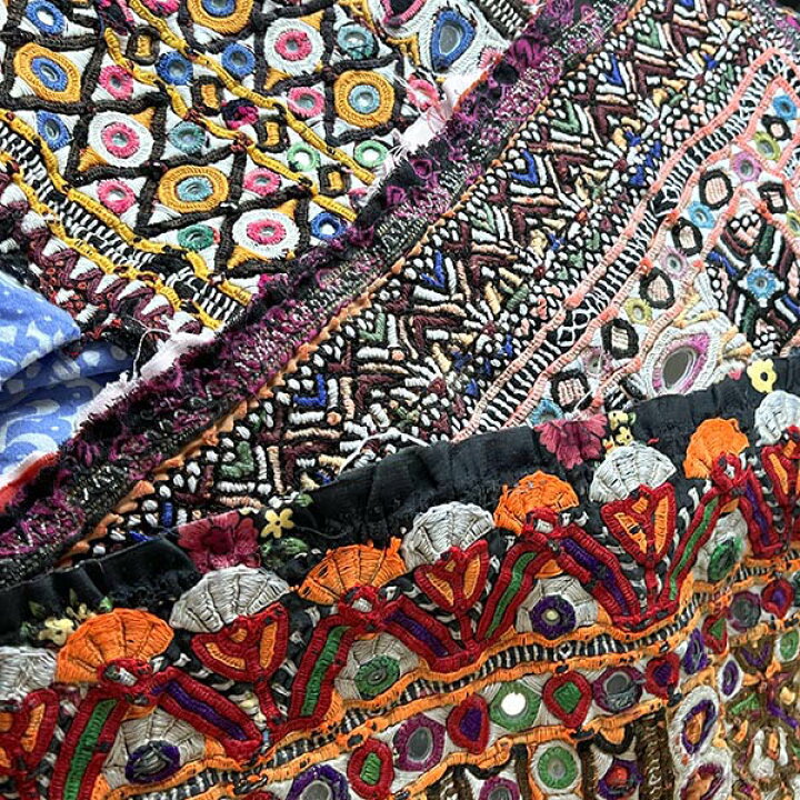 楽天市場】アンティーク生地パーツ 古布 ヴィンテージミラーワーク刺繍 