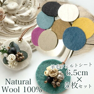 6.5cm 5個セット羊毛フェルト丸型フェルトシート クリスマスツリーデコレーション資材 ハンドメイドスワッグリース作り アロマデュフューザー 芳香剤 コサージュ裏地 オーナメントパーツ
