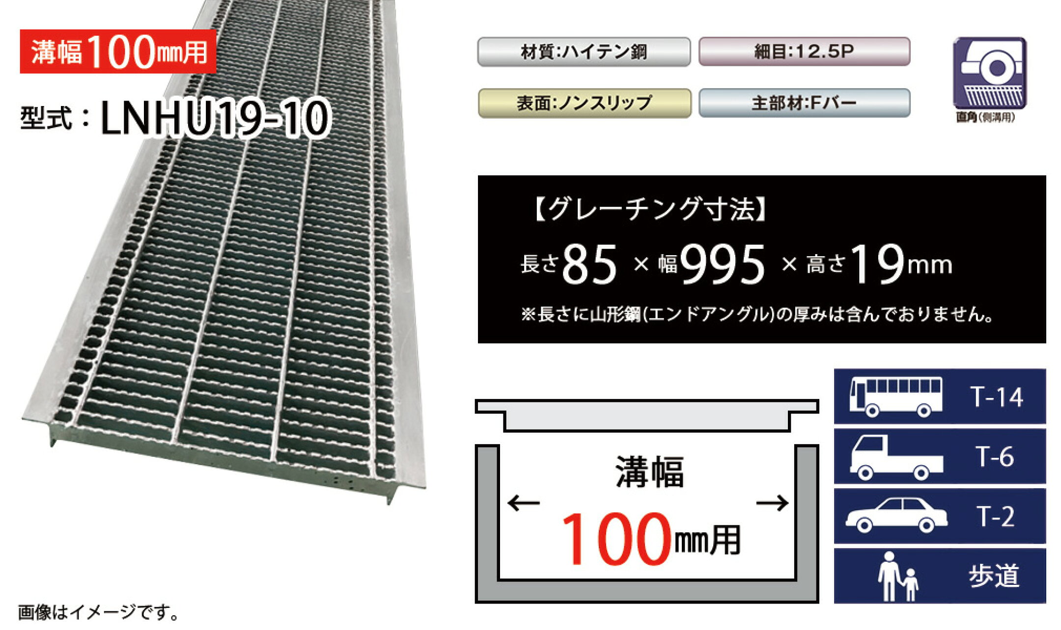 U字溝グレーチング　LNHU19-20