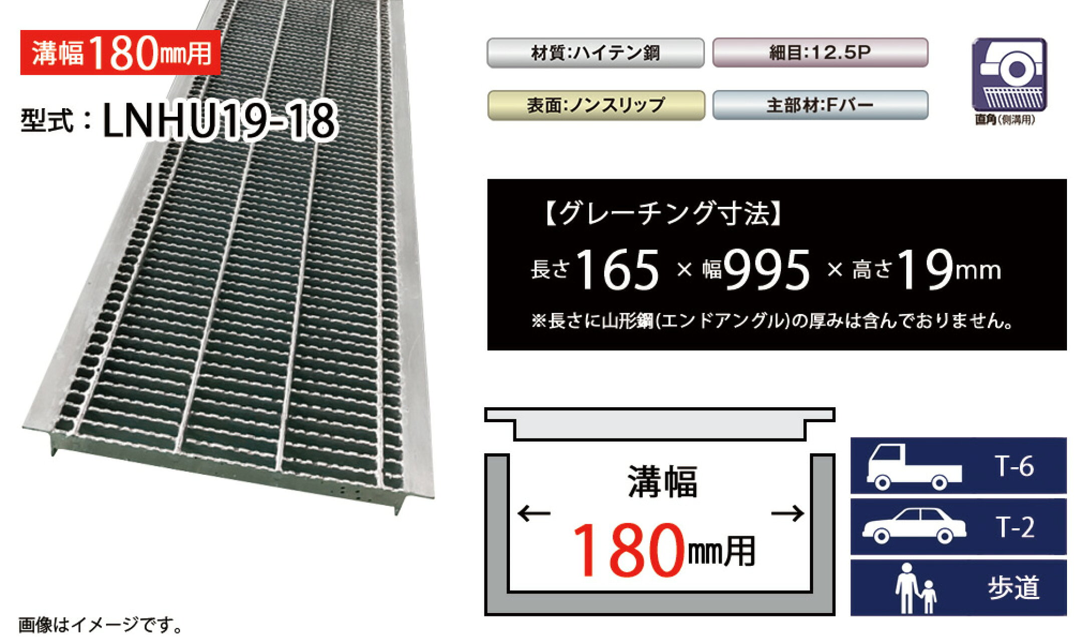 U字溝グレーチング　LNHU19-18