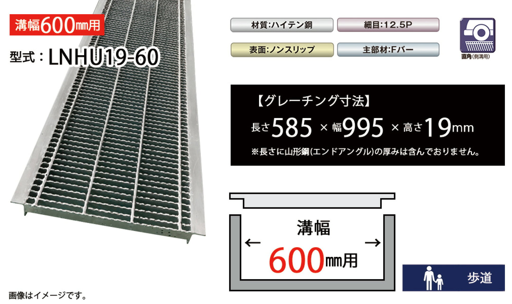 U字溝グレーチング　LNHU19-60