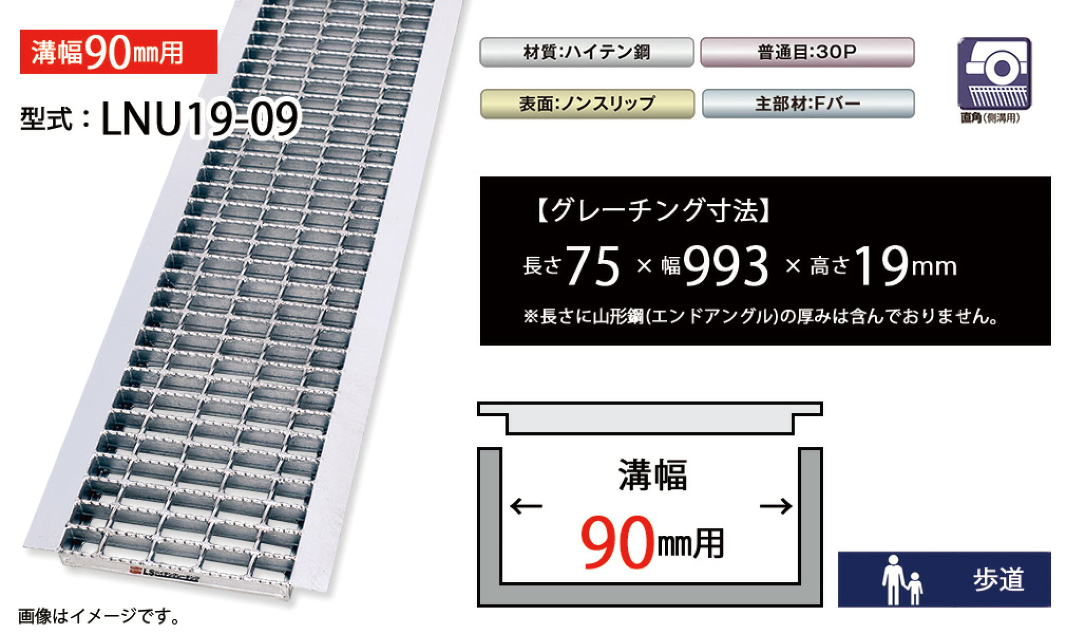 U字溝グレーチング　LNU19-09