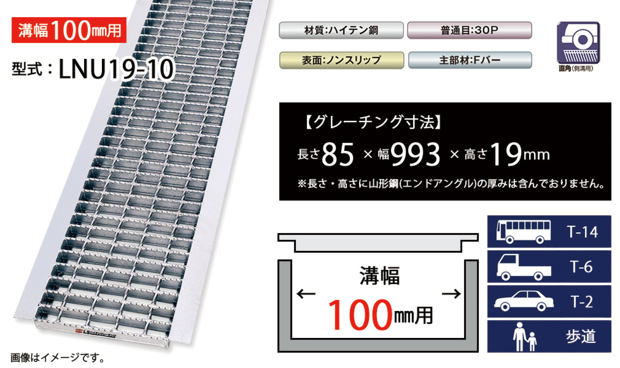 U字溝グレーチング　LNU19-10