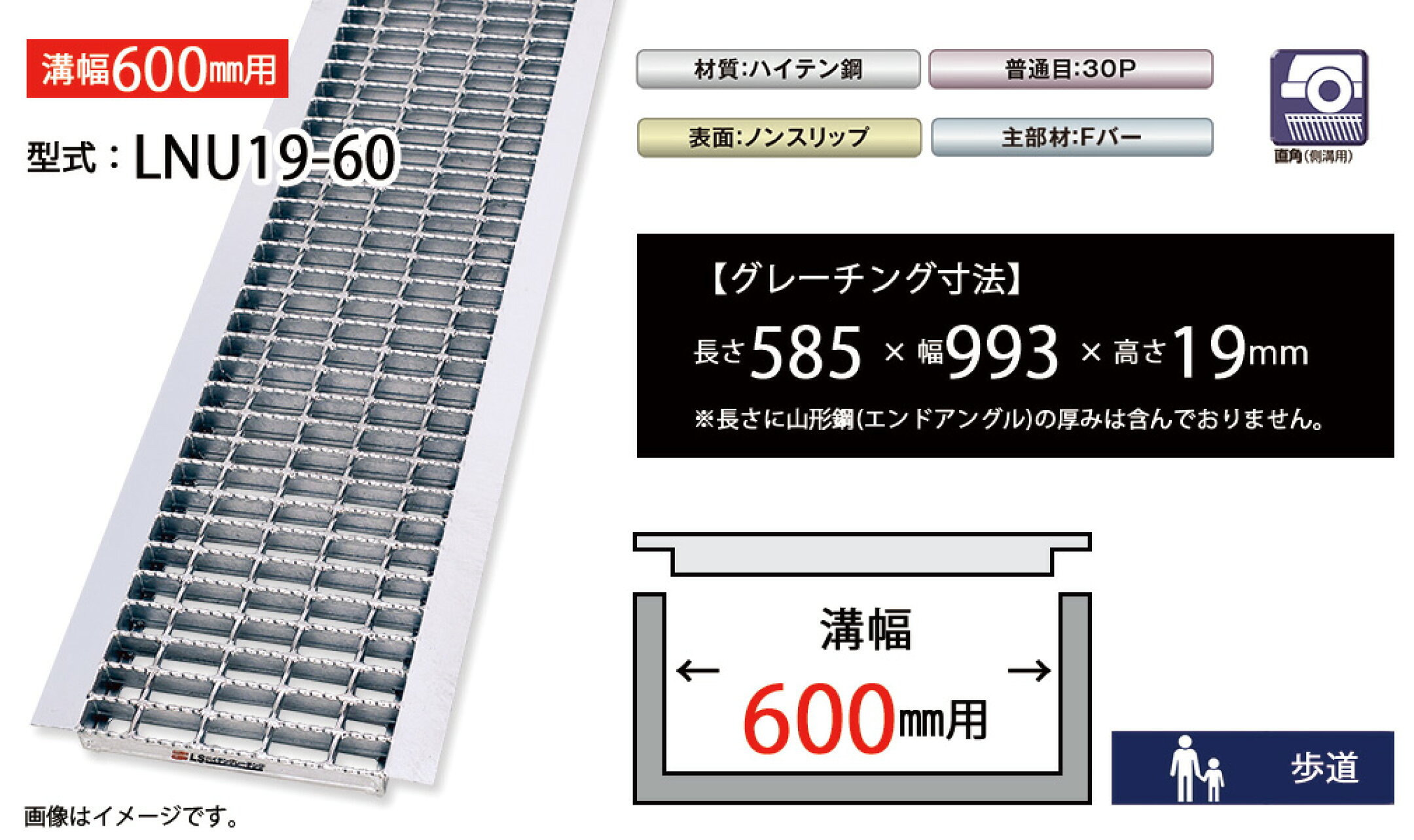 U字溝グレーチング　LNU19-60