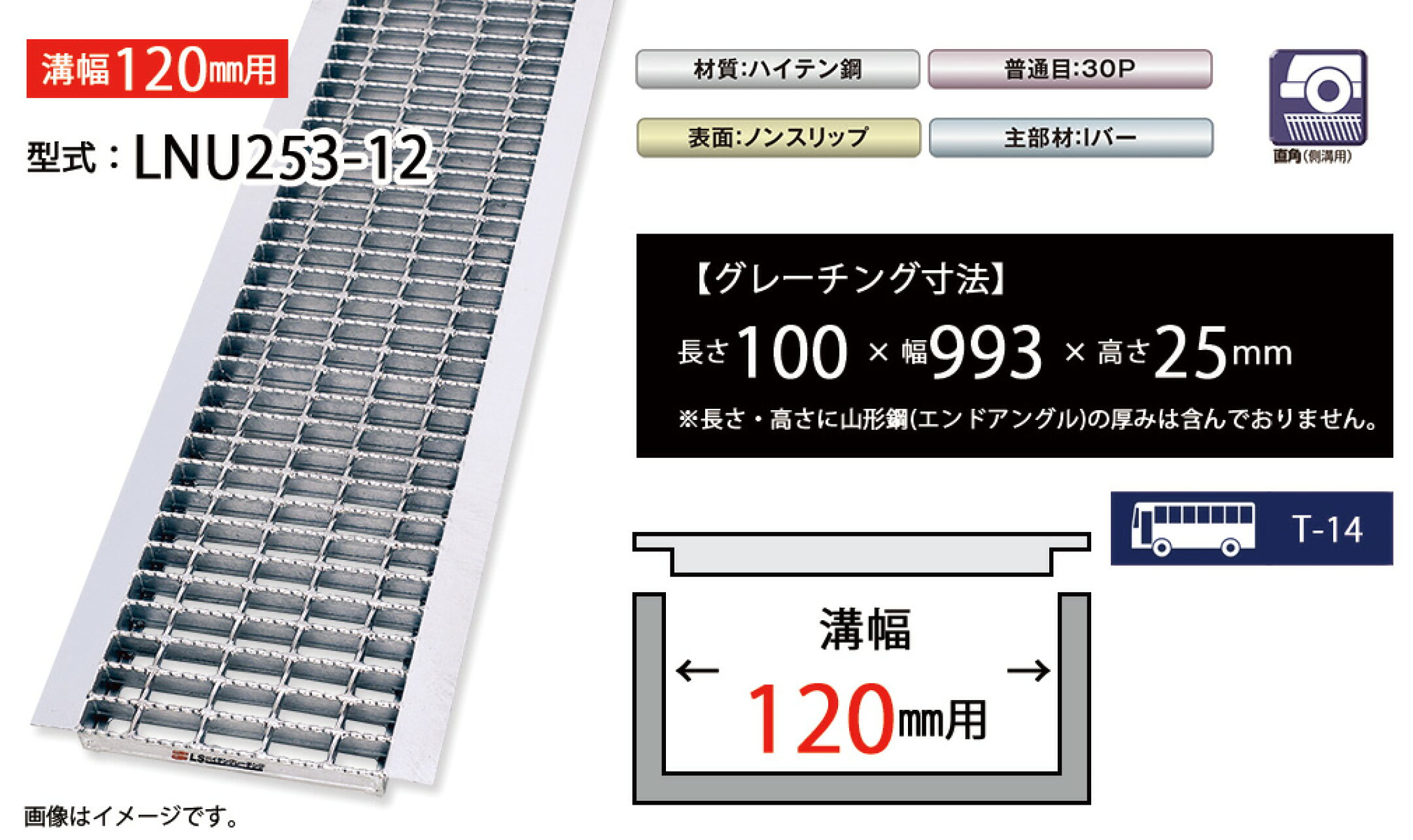 U字溝グレーチング　LNU253-12