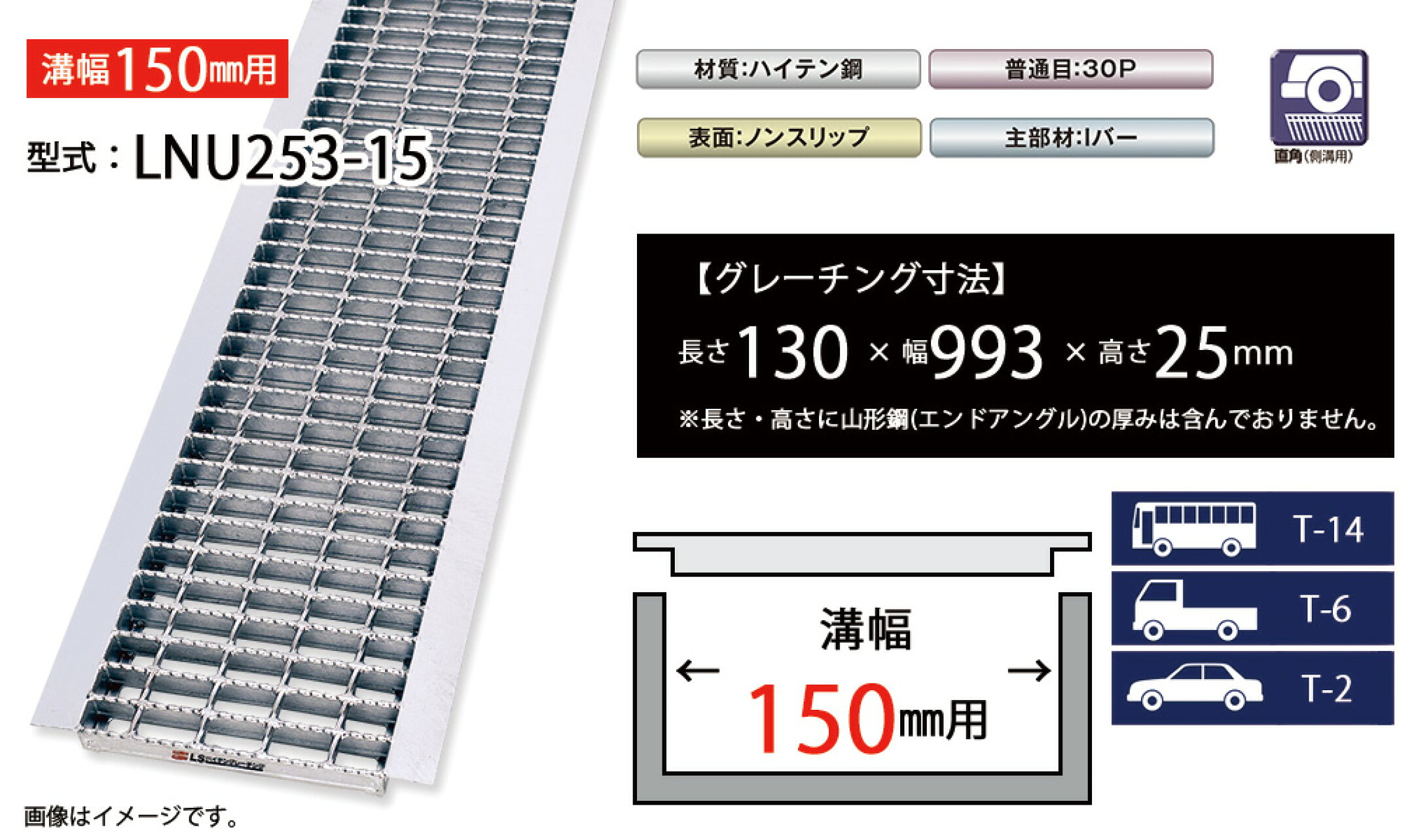 U字溝グレーチング　LNU253-15