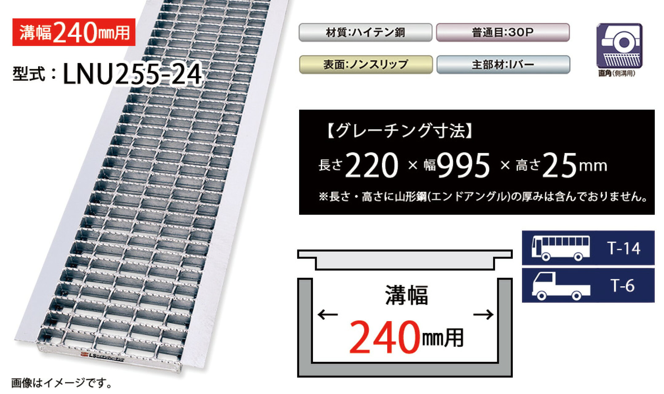 U字溝グレーチング　LNU255-24