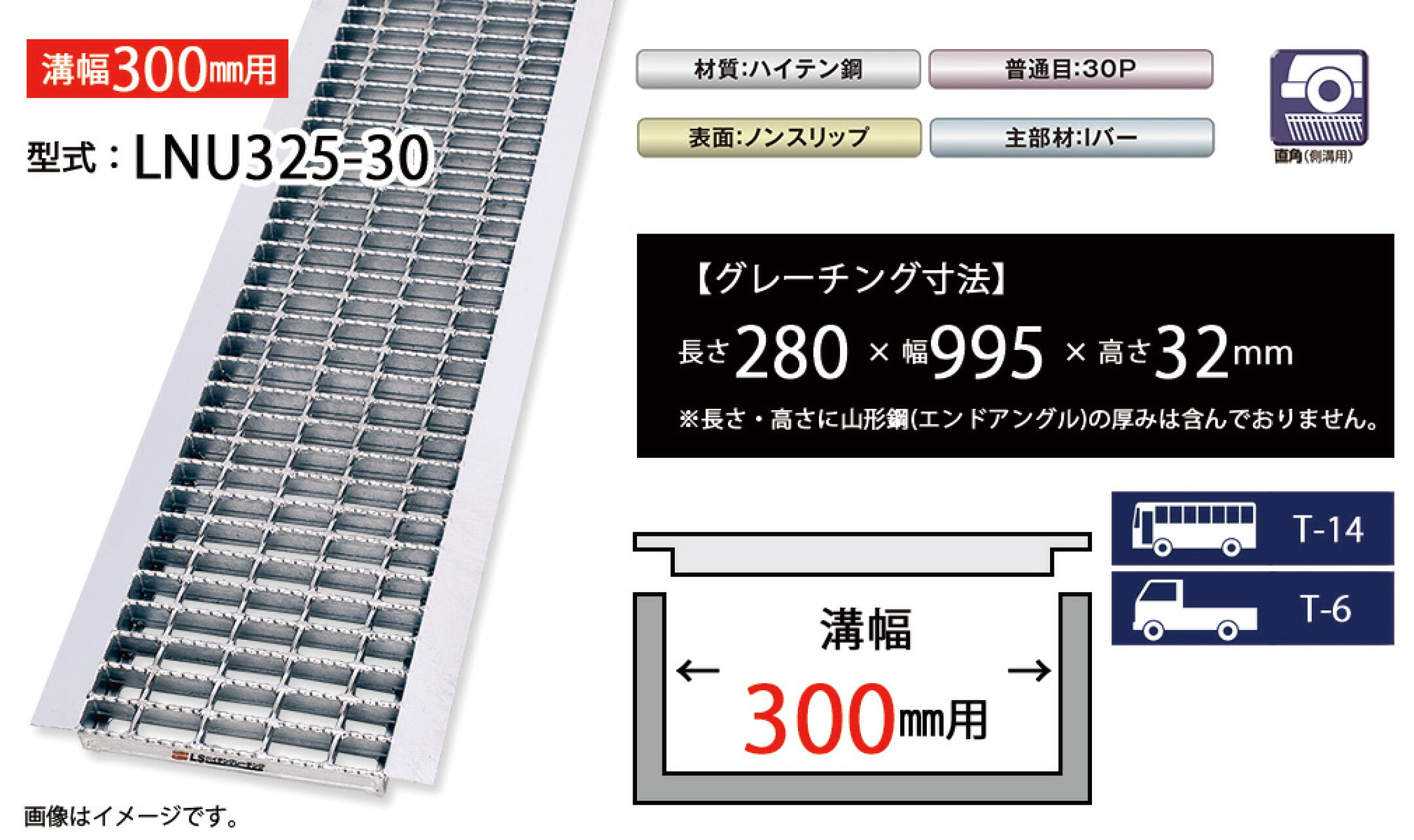 U字溝グレーチング　LNU325-30