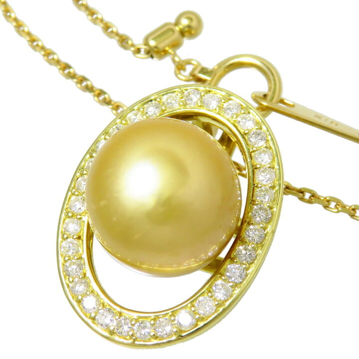 白蝶真珠(ゴールデンパール) 13.6mm ダイヤモンド ネックレス K18  