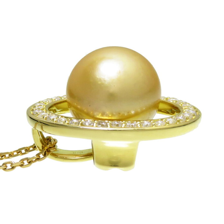 白蝶真珠(ゴールデンパール) 13.6mm ダイヤモンド ネックレス K18  