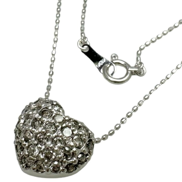 ハート ダイヤモンド 計0.5ct ネックレス K18WGホワイトゴールド 18金 