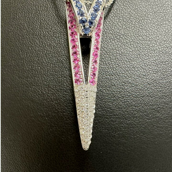 K18WG ピンクサファイアブローチ ピンブローチK18WG/K14WGダイヤ0.48ct 