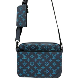【LOUIS VUITTON/ルイ・ヴィトン】 トリオ・メッセンジャー モノグラムシャドウ M46604 ショルダーバッグ レザー ネイビーブルー メンズ【中古】【真子質店】【BL】【TDMoMa】