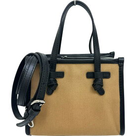 【GIANNI CHIARINI/ジャンニキャリーニ】 ミニトート 2WAY ハンドバッグ キャンバス/レザー ベージュ/ブラック/シルバー金具 レディース【中古】【真子質店】【BL】【MiMi】