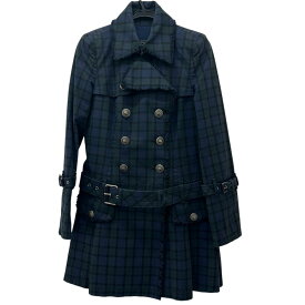 【BURBERRY BLUE LABEL/バーバリーブルーレーベル】 チェック柄 トレンチコート コットン/ポリウレタン/牛革 グリーン/ネイビー レディース【中古】【真子質店】【GD】【ISMi】