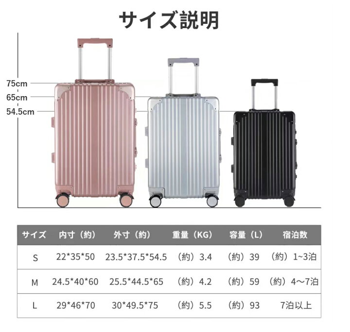 楽天市場】☆送料無料☆スーツケース M キャリーケース アルミフレーム 