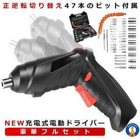 電動ドライバー 小型 セット 充電式 初心者 47本ビット LEDライト 延長棒 色ランダム 正逆転切り替え 可変アダプタ DIY 工作 解体 修理 送料無料 DENDODORB