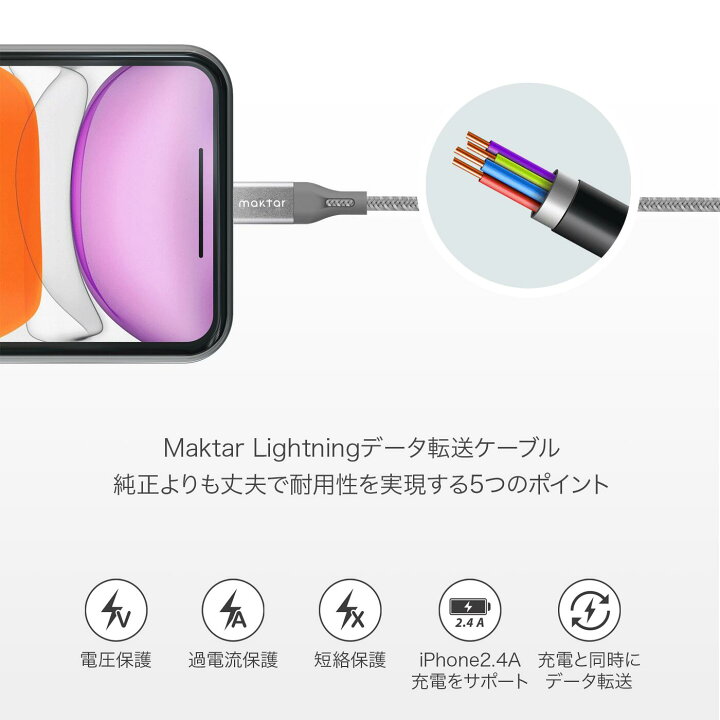 楽天市場】iPhone用 Maktar Lightningケーブル USB-A スペースグレー 