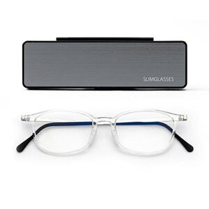 【Makuake公式】 スリムグラス メガネ 老眼鏡 モバイル老眼鏡 眼鏡 薄型 薄い 持ち運び ブルーライト 50%カット シリコンパッド 携帯用 アルミ製ケース付き 紫外線 男女兼用 メンズ レディース