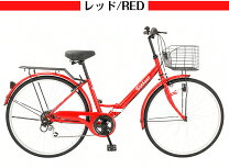 楽天市場】自転車 26インチ シティサイクル 変速 6段（カラーレッド 