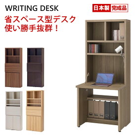 ライティングデスク 幅75タイプ パソコンデスク 完成品 日本製 省スペース フナモコ HD-75D デスク 机 リビング学習 収納力 本棚 PCデスク 折りたたみ 開閉 天板折り畳み式 ライティングビューロー F★★★★