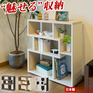 デザインシェルフ ディスプレイラック シェルフ 日本製 本棚 CD、DVD収納 飾り棚 リエール ロータイプ LI8580R 背面化粧仕上げ 背板リバーシブル アジャスター付き ツートンカラー デザイン収