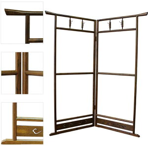 衣桁 北海道産タモ材 ケヤキ塗り 日本製 透かし彫 YK-444 【完成品・組立不要・箱入り】 イコウ 木製衣桁 和服掛け 和風ハンガー