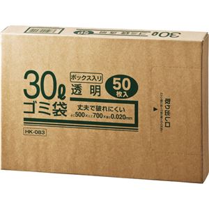 (まとめ) クラフトマン 業務用透明 メタロセン配合厚手ゴミ袋 30L BOXタイプ HK-83 1箱(50枚) 