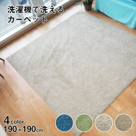 ラグマット 絨毯 約190cm×190cm ライトベージュ 洗える 日本製 防ダニ 抗菌防臭 床暖房 ホットカーペット 通年使用 ウォッシュ【代引