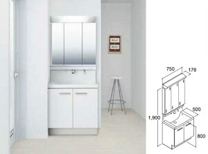 LIXIL EVʉϑ Ԍ750mm s500 J^Cv{3ʋS[@@EBN-755SY+MEB-753TXS