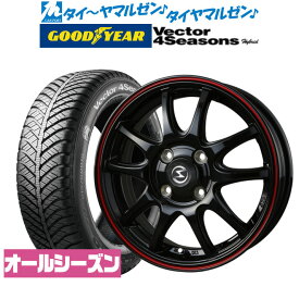 [6/4～10]割引クーポン配布新品 オールシーズンタイヤ ホイール4本セットBADX エスホールド S-5V14インチ 4.5Jグッドイヤー VECTOR ベクター 4Seasons ハイブリッド 155/65R14