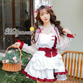 コスプレ メイド服 可愛いメイド 大きいサイズ 小さいサイズ エプロン 高級メイド服 セクシー ホワイト 白 女性 レディース 衣装 コスチューム かわいいコスプレ オーダーメイド 受注オーダー Malymoon【m8178】
