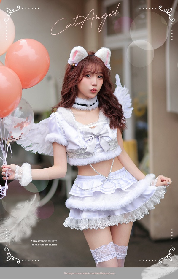 マリームーン コスプレ 白猫 天使 猫耳 ハロウィン 衣装 文化祭-