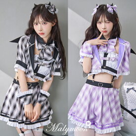 [正規品]【即納】コスプレ 制服 ブレザー デビル 小悪魔 緩苺 鬼 チェック柄 アイドル K-POP リボン お揃い 女子高生 コスチューム 衣装 仮装 可愛い レディース 大人 女性 セクシー ハロウィン malymoon マリームーン【9780-3】【あす楽】