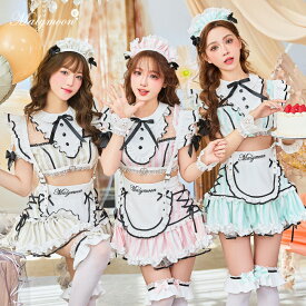 [正規品]【ピンクは予約】コスプレ コスプレ衣装 メイド ウエイトレス パステル ストライプ ベージュ ブルー ピンク セパレート フリル お揃い 可愛い 女性 レディース 一式 マリームーン 【malymoon】【10222】