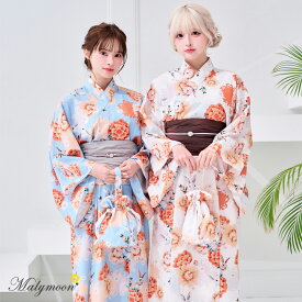 [正規品]【2〜3営業日で発送】浴衣 2way 藤咲凪 ten ワンピース ブルー オレンジ うさぎ ウサギ 花柄 フラワー お揃い 可愛い 女性 レディース 一式 マリームーン malymoon【YK2510322-s】【YK2510323-s】