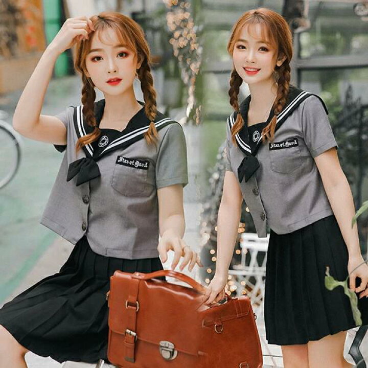 楽天市場 Lサイズのみ即納 半袖 女子高生 制服 セットjk コスプレ コスプレ衣装 グレー 柄 夏服 ミニスカ 学生服 余興 半袖 プリーツスカート 高校生 可愛いコスプレ レディース コスチューム マリームーン Malymoon 6754 あす楽 Malymoon マリームーン